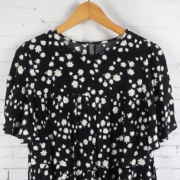 CODE X MODE BLACK WITH DAISY DESIGN SHORT SLEEVE BABYDOLL DRESS SIZE MEDIUM - Picture 5 of 11